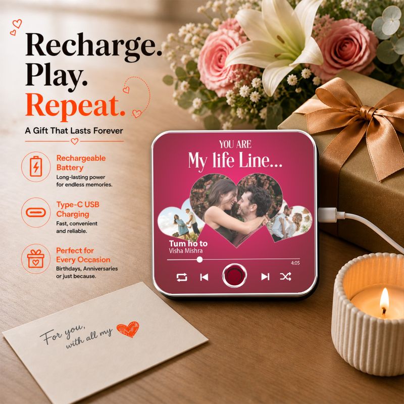 Personalized You are My Life Line Musical Fridge Magnet Rechargeable with Type-C Charging Custom Photo & Audio Music Player Gift for Anniversary, Wedding, or Birthday